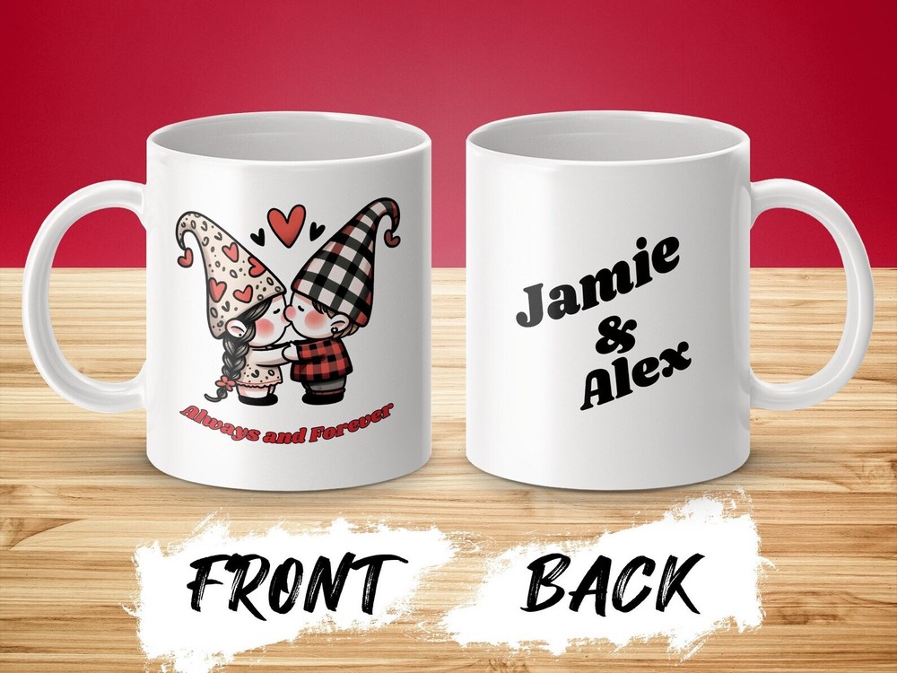 Personalized Valentine's Day Mug With Custom Names Couple Gnomes Love Mug Always