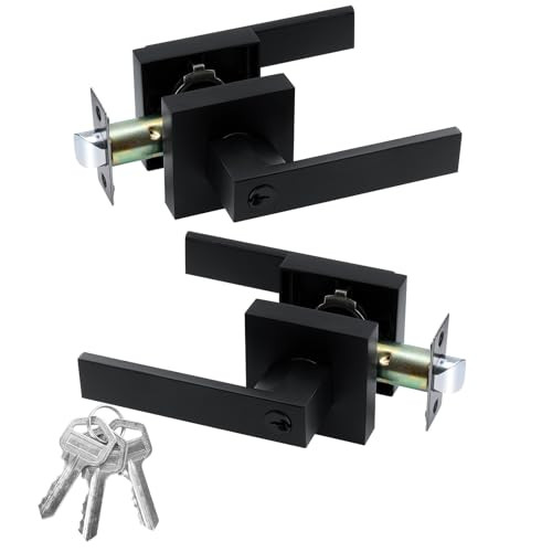 Entry Door Lock Set, Square Door Lever for Bedroom, Passage Door Privacy