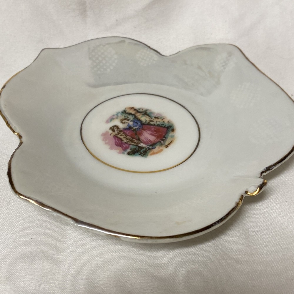 Vintage Victorian Tiny Painting Plate With Gold Rim- TRADITIONAL DECOR -