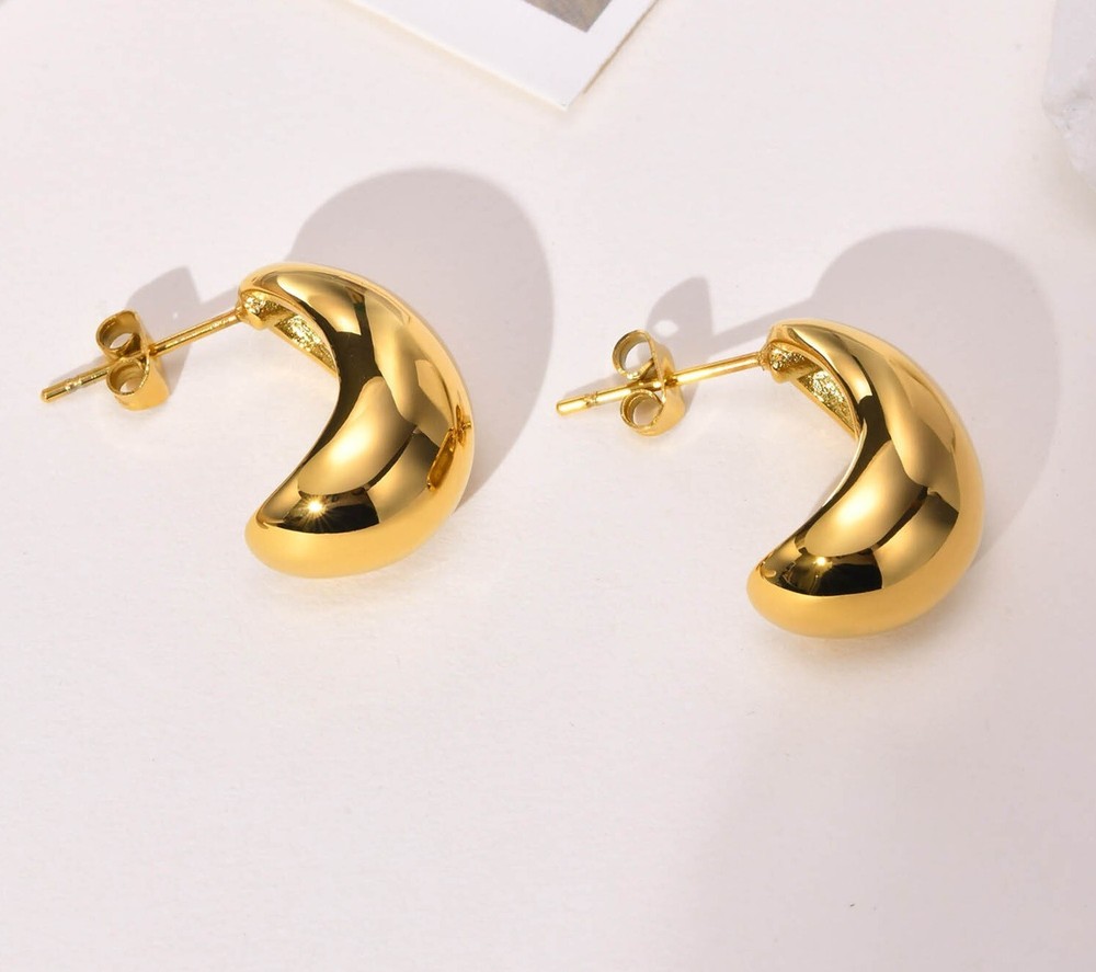 Gold Tone Waterdrop Hoop Earrings for Women - Steel Jewelry