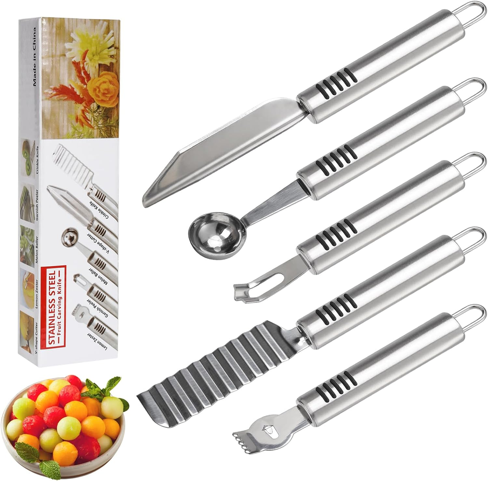 Stainless Steel Fruit Carving Knife Set, 5 Pack Vegetable Engraving Blades for K