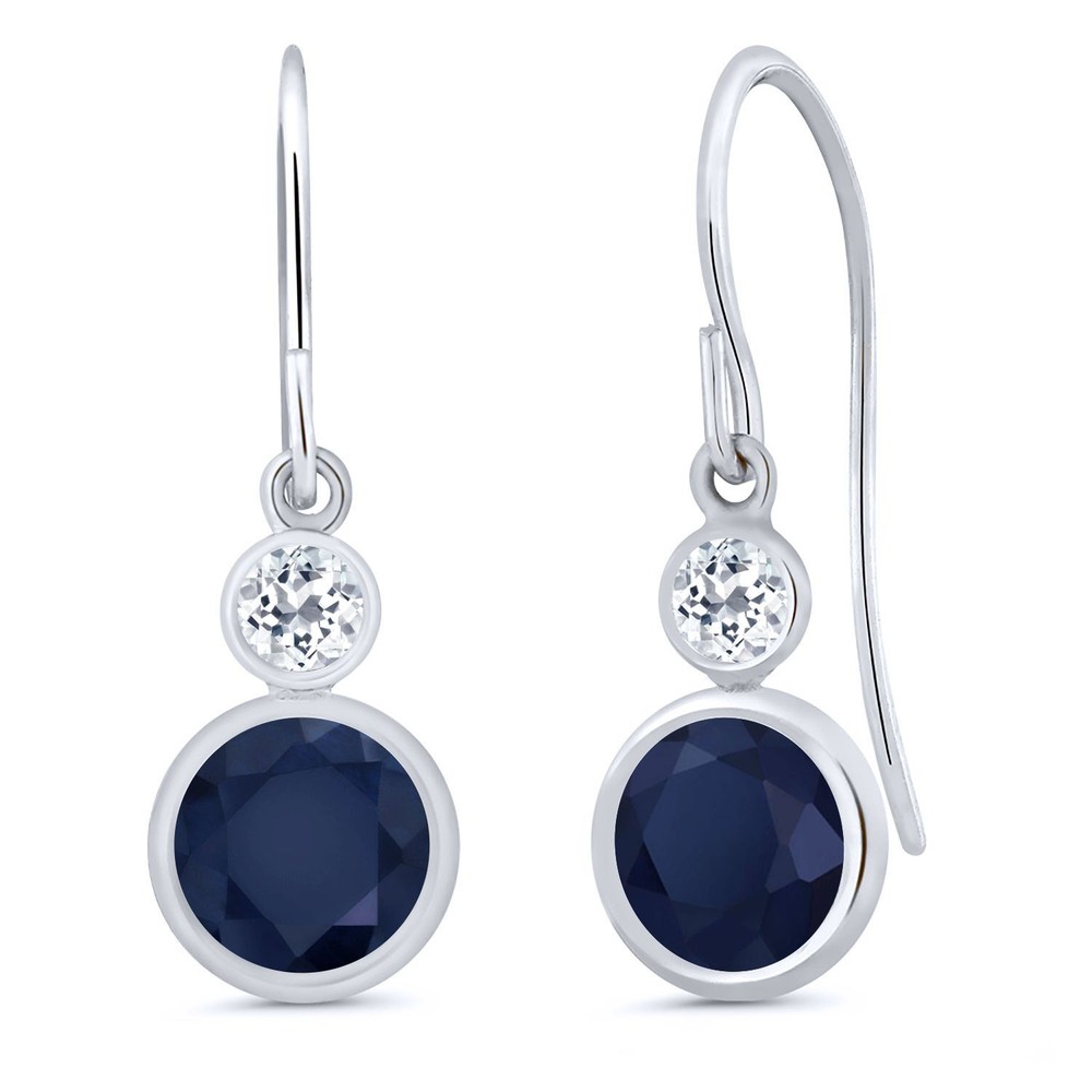 14K White Gold Sapphire and White Topaz Drop Dangle Earrings For Women (2.28