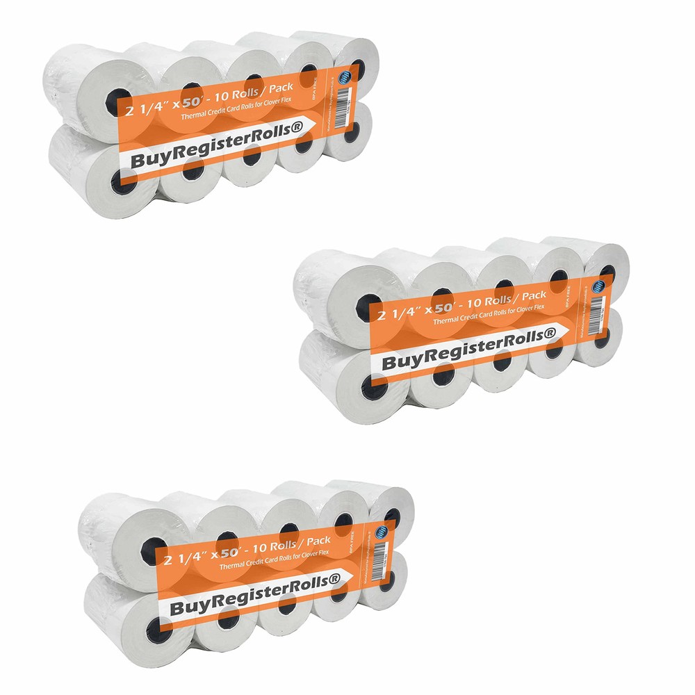 10-Pack (30 Rolls) 2 1/4 x 50 Thermal Paper for Verifone VX520 & Ingenic POS