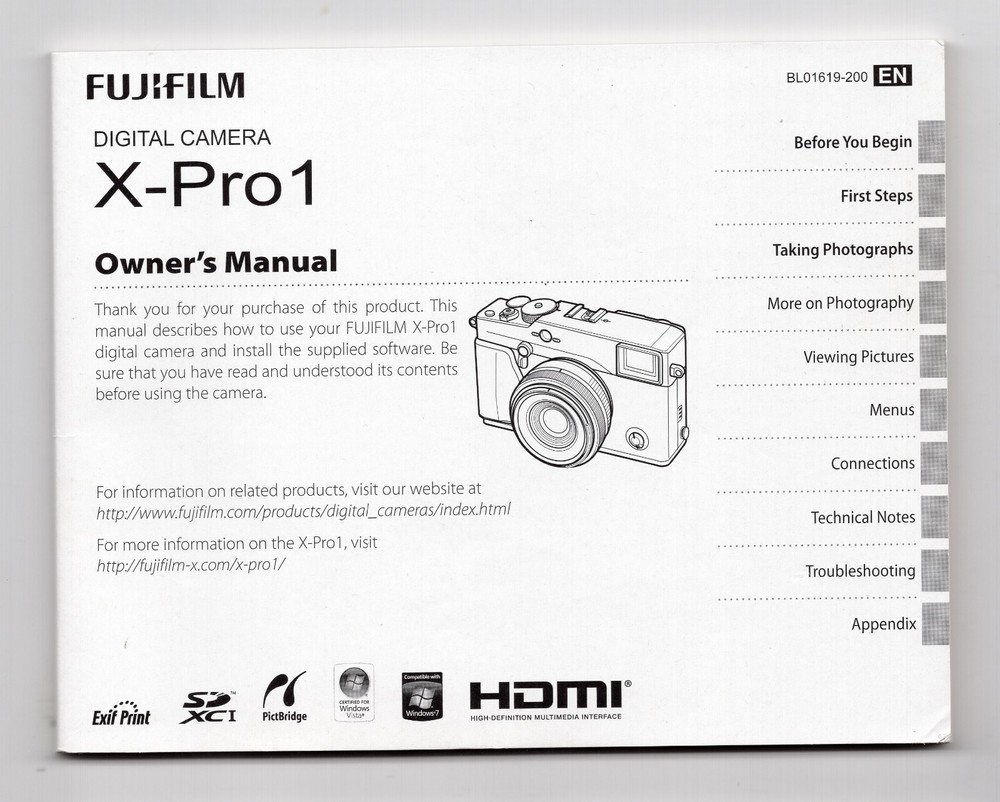 Fuji X-Pro1 Camera Instruction Manual English User Guide
