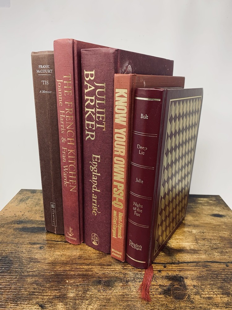 Vintage Burgundy Decorative Books Bundle Display Hardback Book Shelf Home Decor