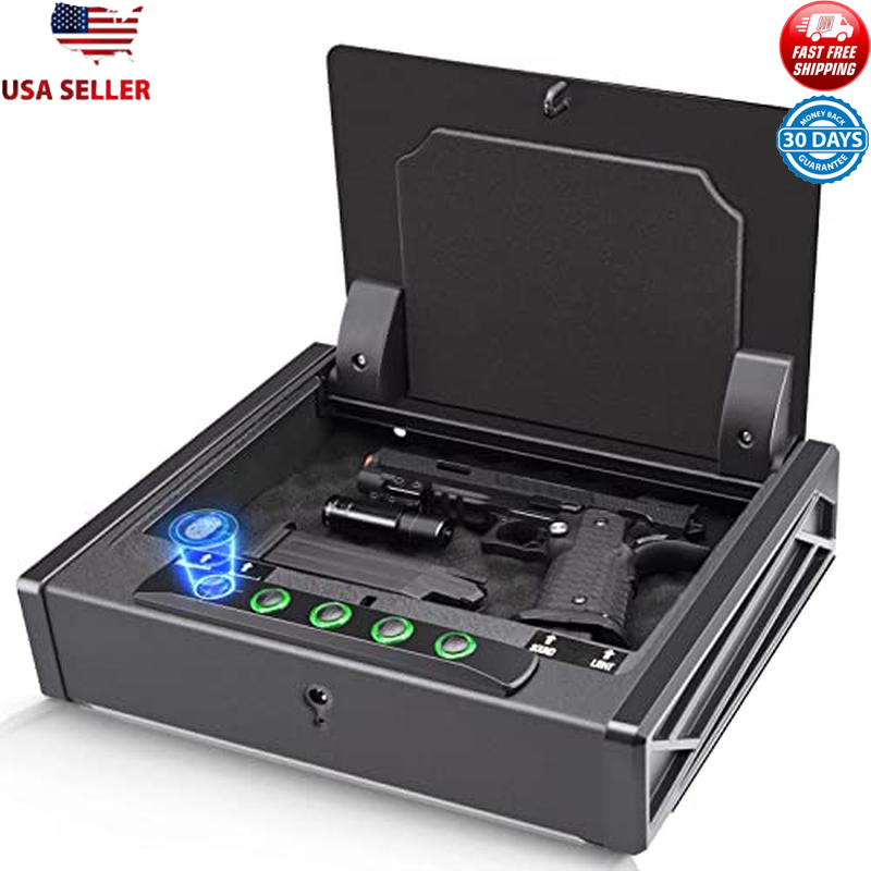 Biometric Digital Gun Safe 3 Pistols Quick Access Hardened Steel Lock Box New-image