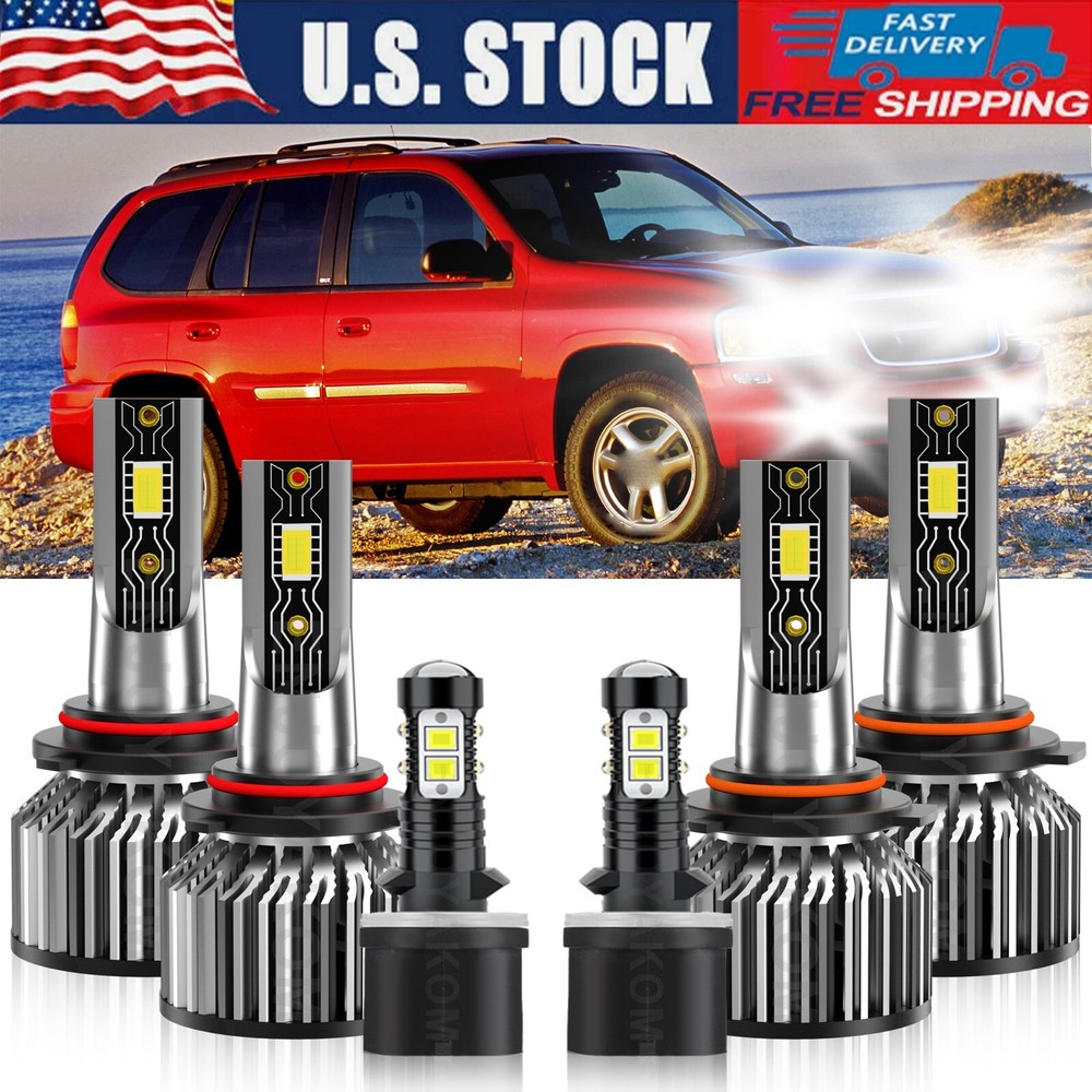For GMC Envoy 2002-2009 6x LED 6500K Headlight High/Low Beam+Fog Light white