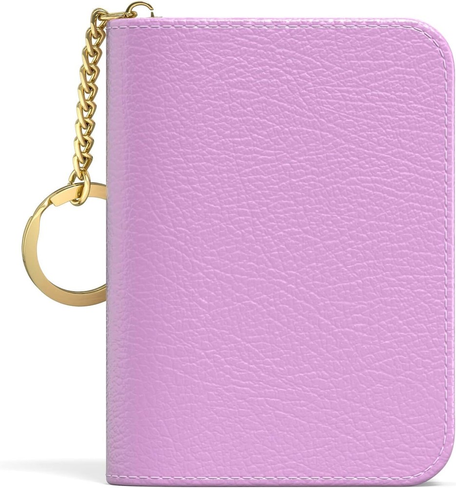 Slim RFID Leather Credit Card Holder with Zipper Keychain-image