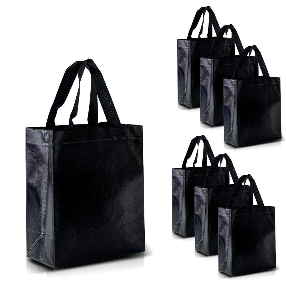 Set of 30 Shiny Black Gift Bags in Bulk, Reusable With Black Handles, Medium ...
