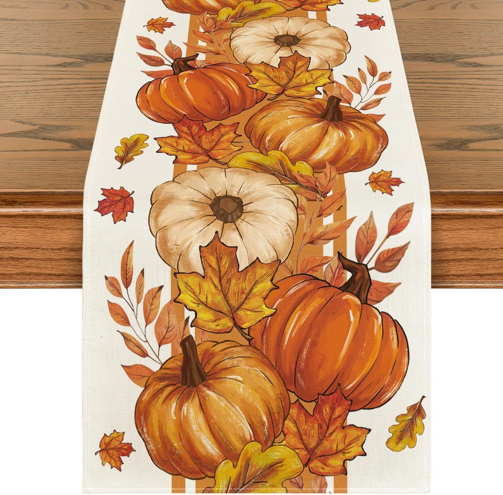 Thanksgiving Table Runner Fall Pumpkins Seasonal 72 inch x 13