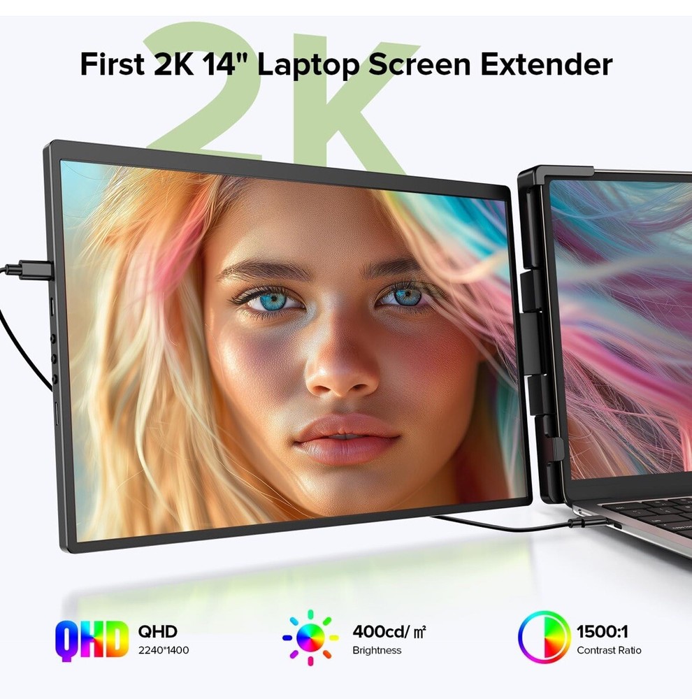 UPERFECT 14-inch 2K Portable Monitor - HD Laptop Display Extender for Work and Gaming  