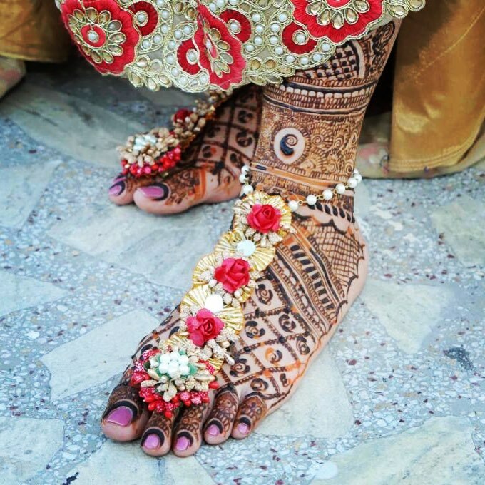 Red Payal Flower ,Haldi,Mayon Ceremony Jewel Sangeet Wedding Bridal Anklets-image