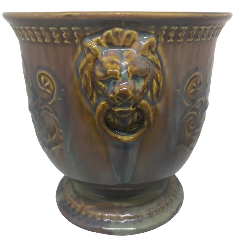 Vintage Lion Head Knocker Jardinere Planter Gloss finish 6 inch