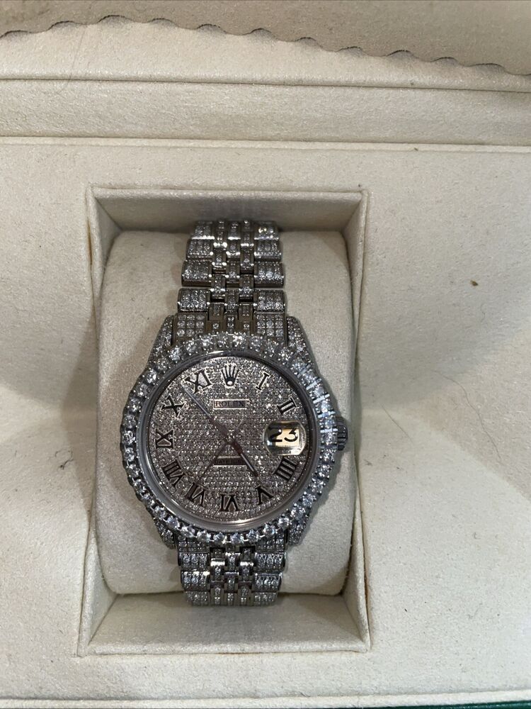 ROLEX МУЖСКИЕ DATEJUST ICED OUT ПОЛНОСТЬЮ ЗАГРУЗИТЬ ПОДЛИННЫЕ БРИЛЛИАНТЫ РИМСКИЙ ЦИФЕРБЛАТ 36 ММ ЧАСЫ