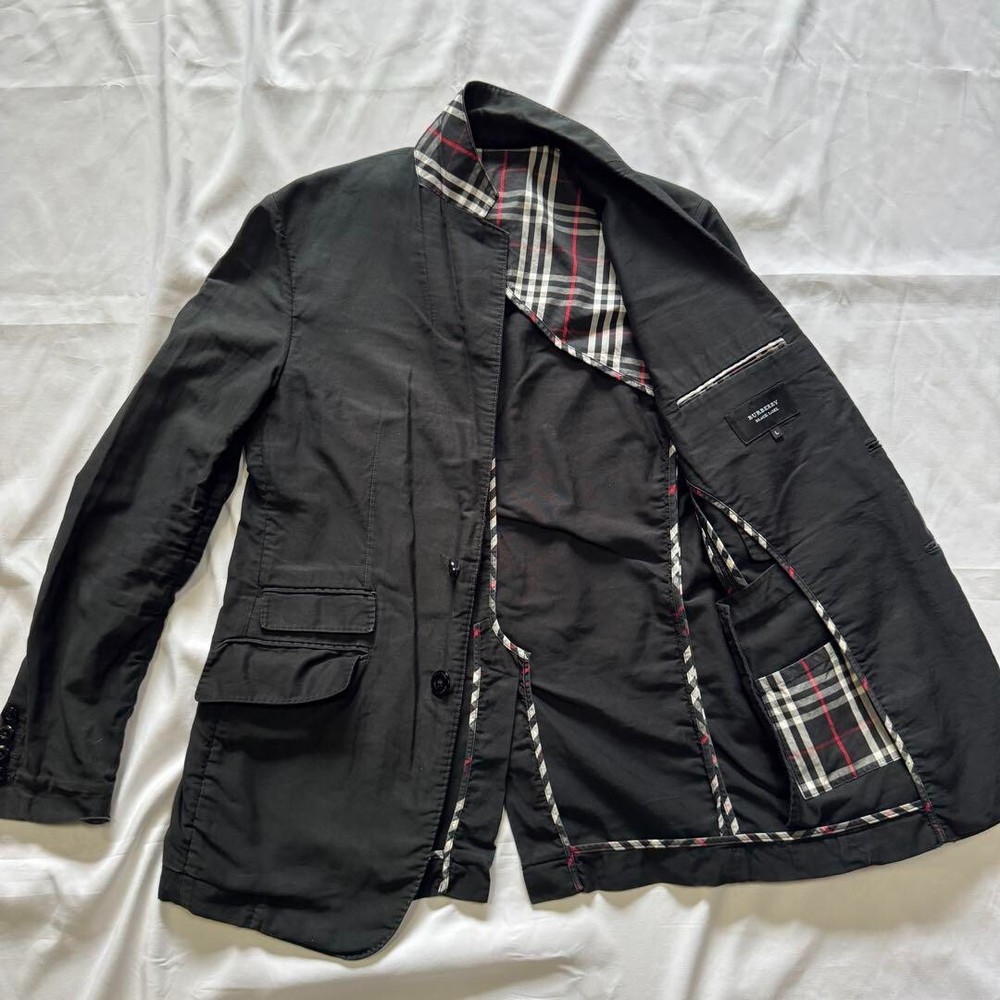 Burberry Black Label Nova Check Tailored Jacket Black Cotton Men Size L Used