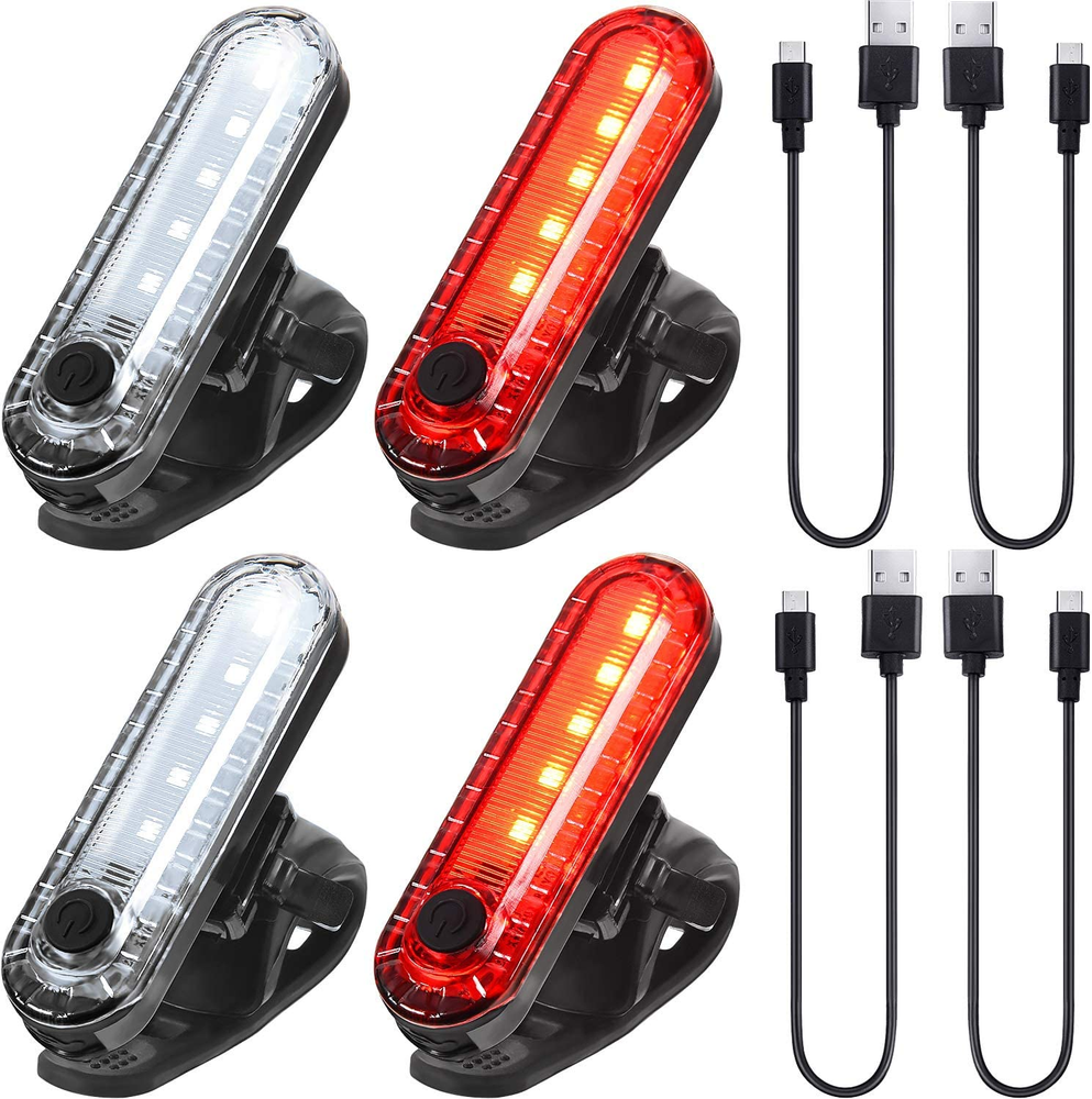 4 Pieces USB Rechargeable LED Bicycle Light Rear and Front Bike Light Waterproof