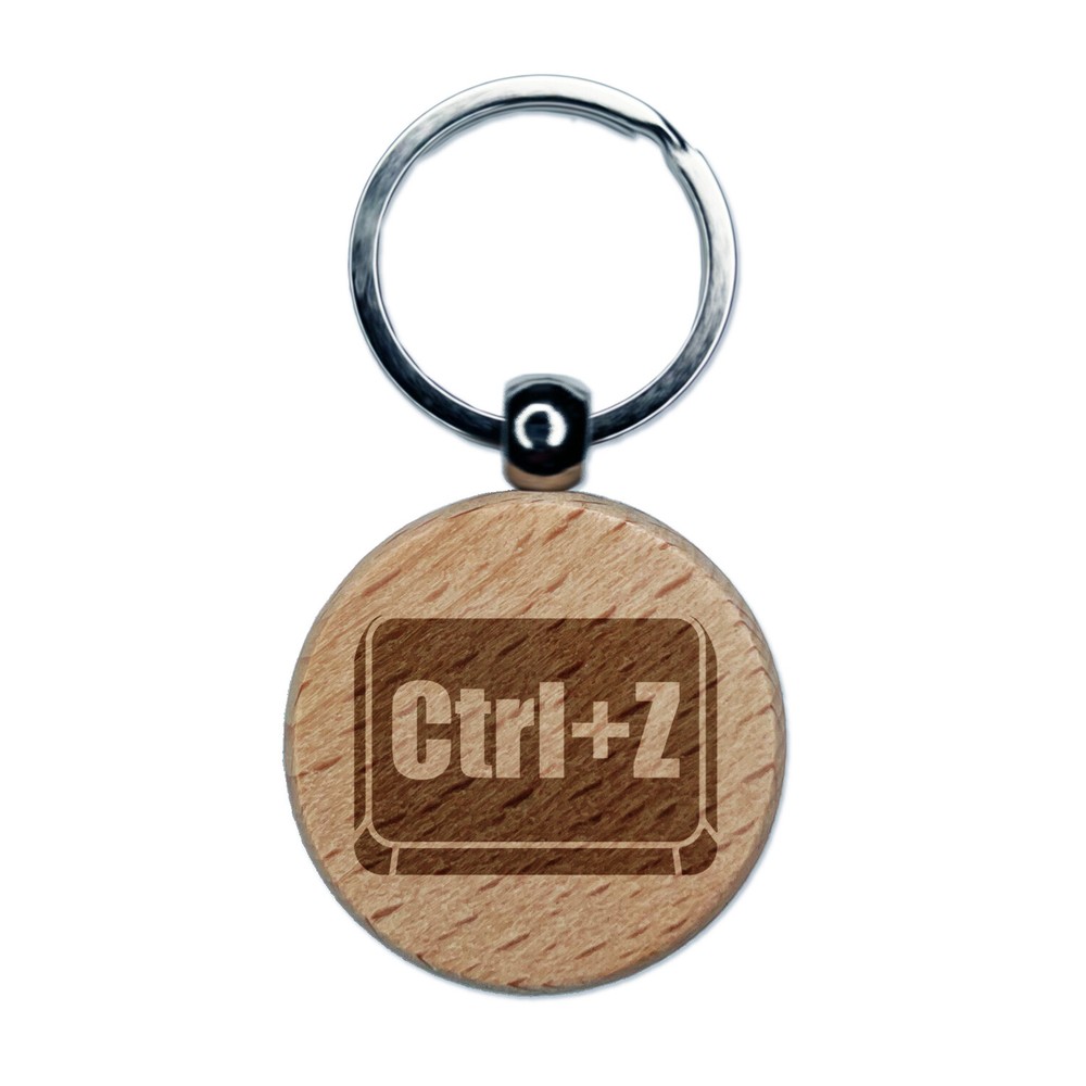 Ctrl Z Undo Button Engraved Wood Round Keychain Tag Charm