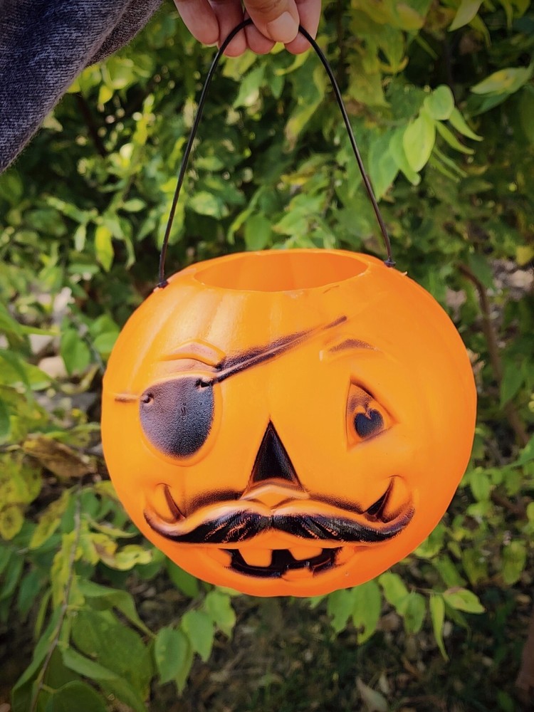 Vintage 1970s Pirate Candy Bucket Blow Mold Pumpkin by General Foam Plastics