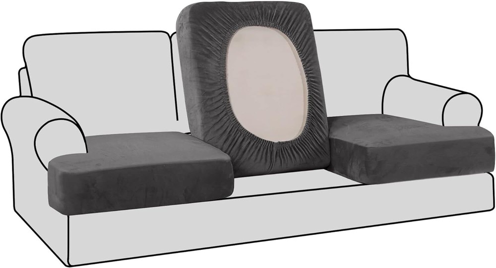 H.VERSAILTEX Stretch Velvet 3 Piece T Cushion Sofa Slipcovers Individually Sofa