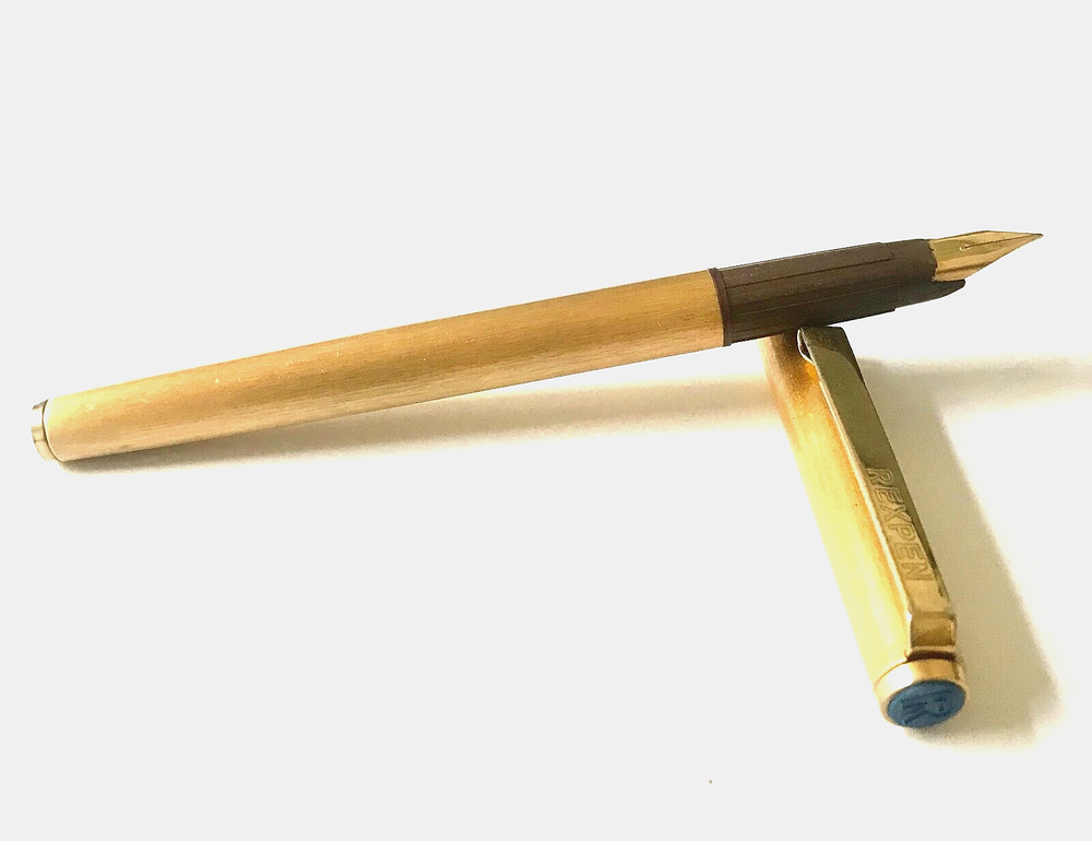 VINTAGE REXPEN BRUSHED GOLD FOUNTAIN PEN , F-FINE GOLD PLATED NIB , CROATIA