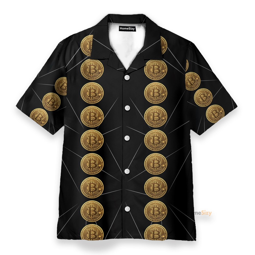 Luxury Golden Bitcoin Mens Buttons Up Shirts   Hawaiian Shirt Beach Shorts
