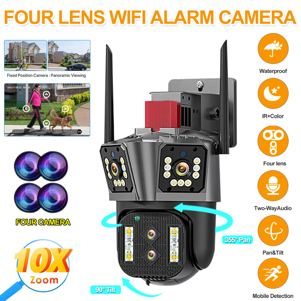 16MP 8K Outdoor IP Camera with 10X Zoom PTZ WiFi Night Vision Four-Lens CCTV US