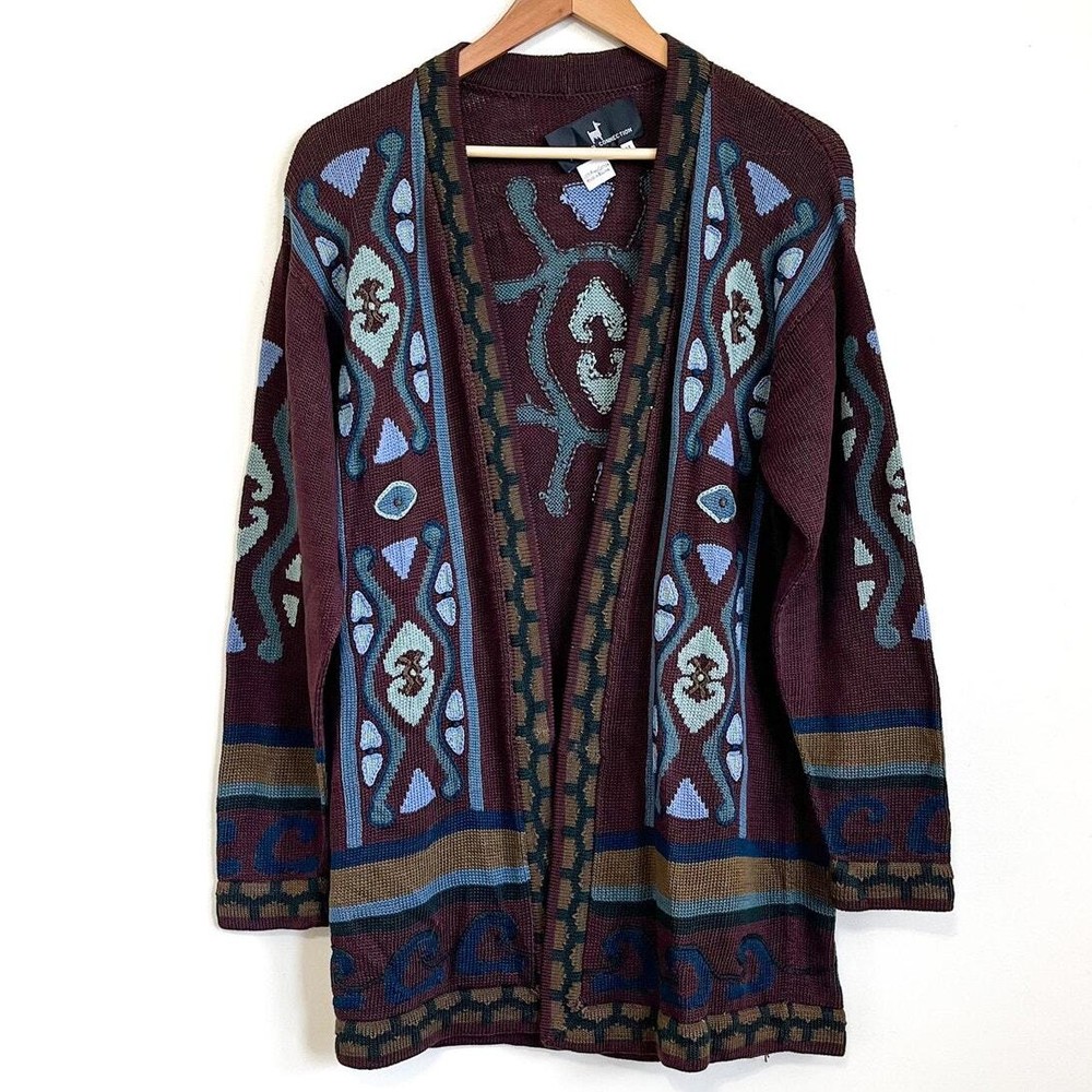 Peruvian Connection Open Front Cardigan Sweater Medium Brown Pima Cotton Jacket