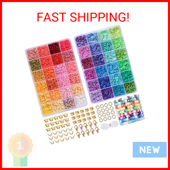 QUEFE 4800pcs 48 Color Polymer Clay Beads Kit for DIY Bracelets