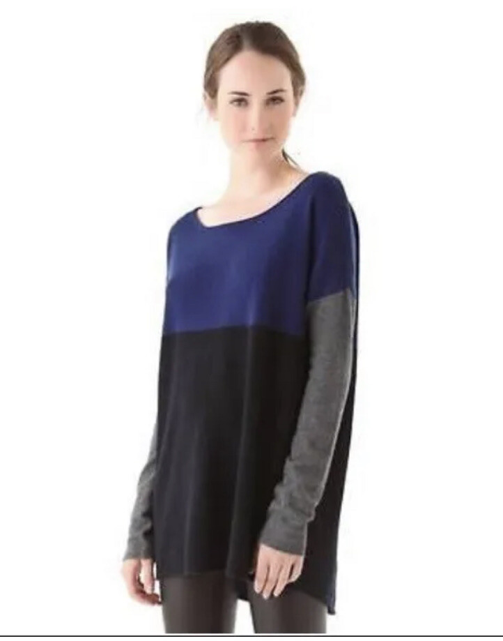 Vince Tunic Sweater Womens Size Snall Blue/Gray Wool Cashmere Colorblock Hi Low