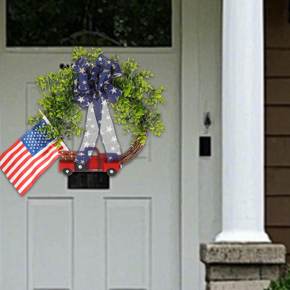 Patriotic Fourth of July Wreath with Bow for Fireplace Office or Bedroom Decor