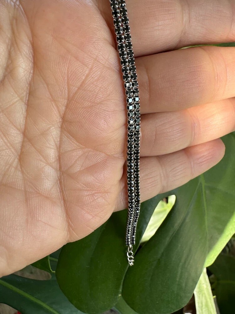 8 Ct Round Cut Simulated Black Diamond Tennis Bracelet 925 White Sterling Silver