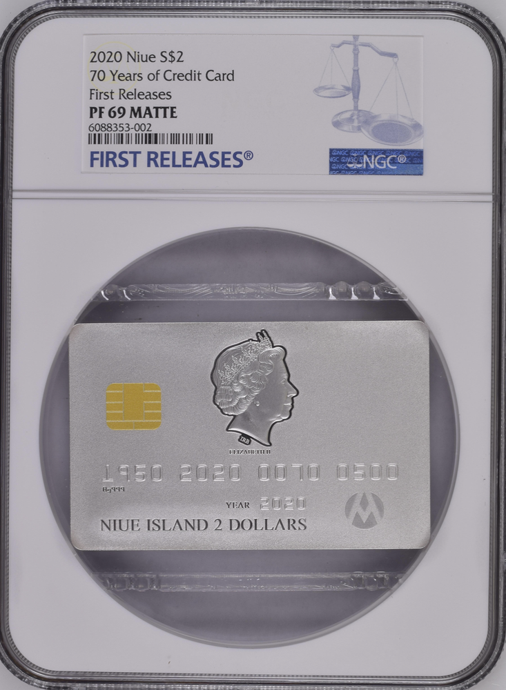 CREDIT CARD 2020 NIUE 1 1/2 oz  SILVER COIN $2 NGC PF 69 MATTE FIRST RELEASE-image