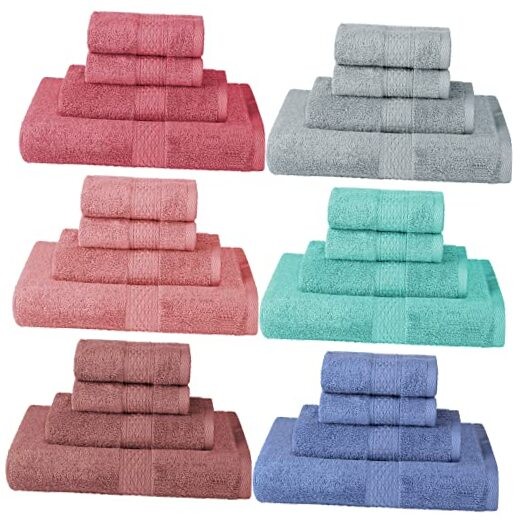24-Piece Cotton Towel Set with 6 Bath Towels in Vivid Colors