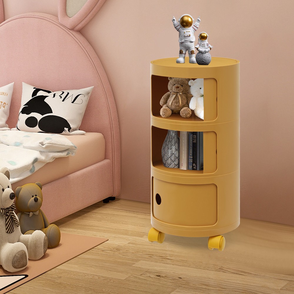 3-Tier Round Storage End Table Nightstand with 88lb Capacity