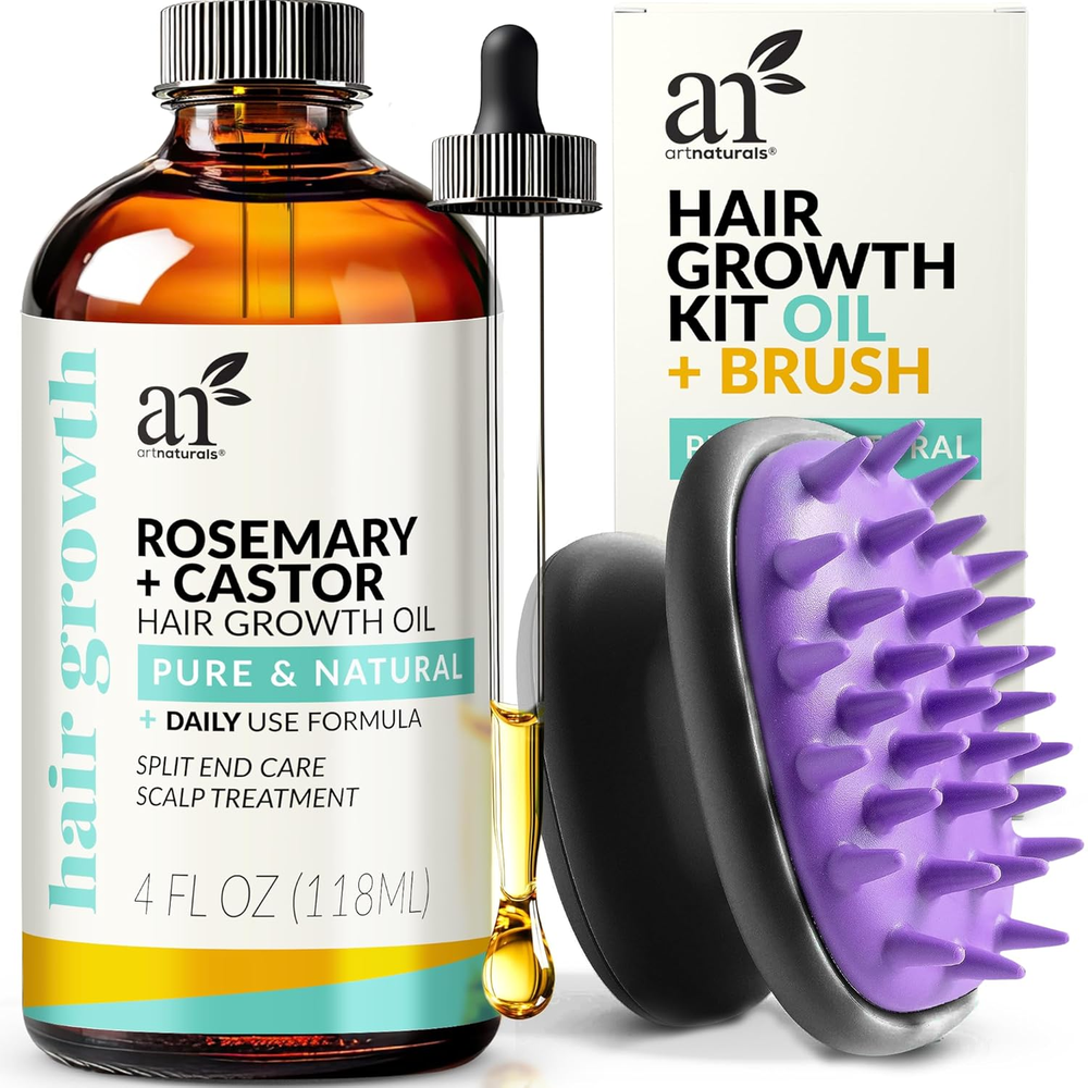 Organic Rosemary Castor Hair Oil + Massager Hair Growth Set Hair Growth Oil 4 Ou