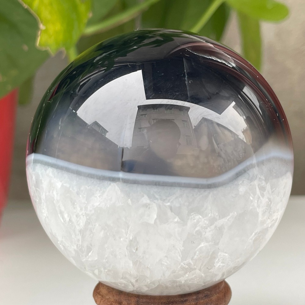 345g Natural Black Agate Ball Quartz Crysta Energy Sphere Reiki healing