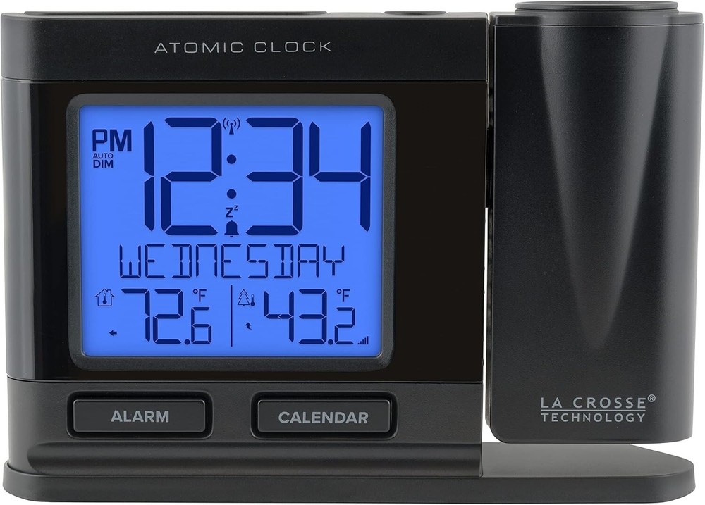 La Crosse Technology Black Atomic Projection Alarm Clock with Temperature Display