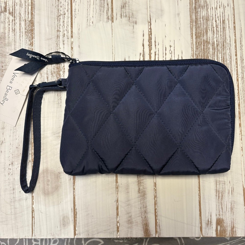 Vera Bradley Navy Blue RFID Quilted Wristlet Wallet with Card Slots