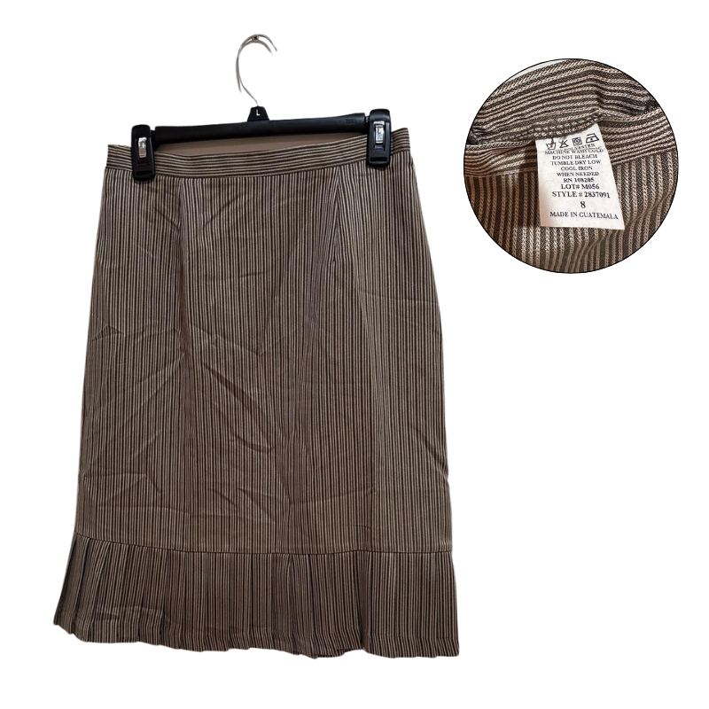Women's Striped Pleated Hem Skirt Size 8 Brown Beige
