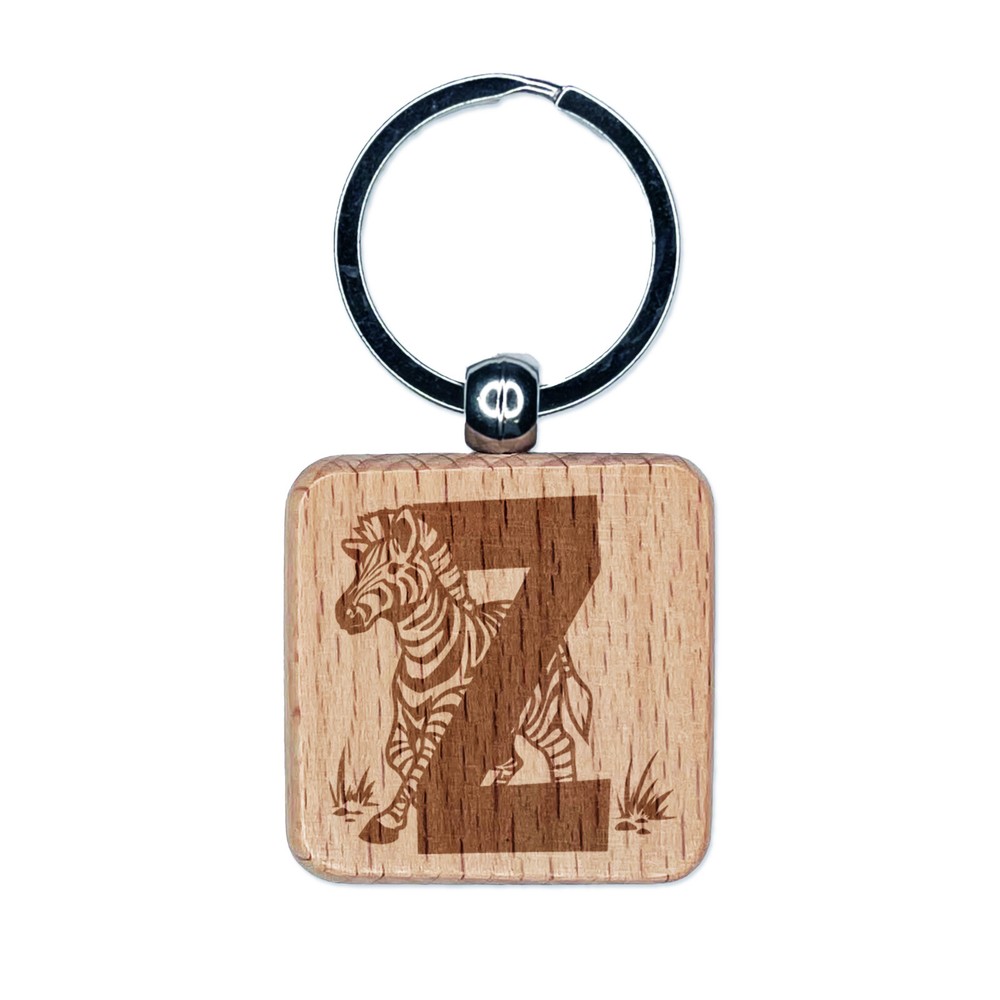 Alfabeto animal letra Z para cebra grabado madera cuadrado llavero etiqueta dije