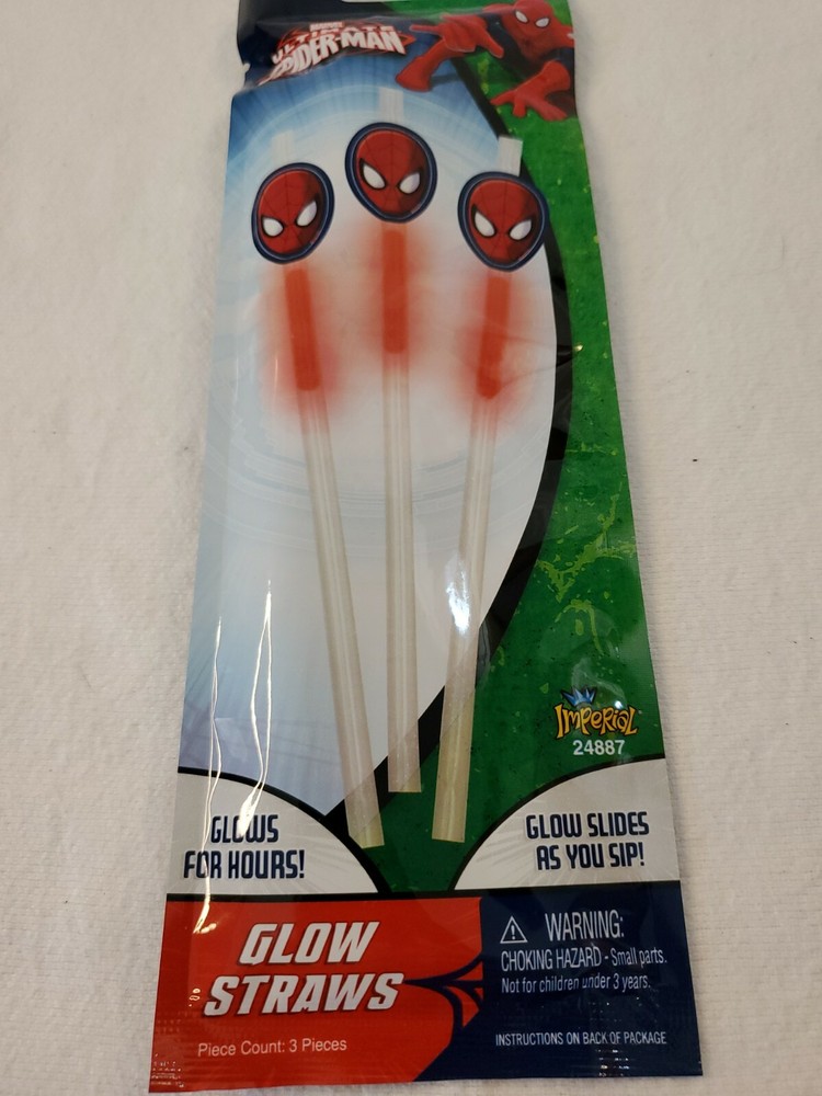 Licensed Glow Stick Straws (Licensed Ultimate Spider-man™) pack of 3
