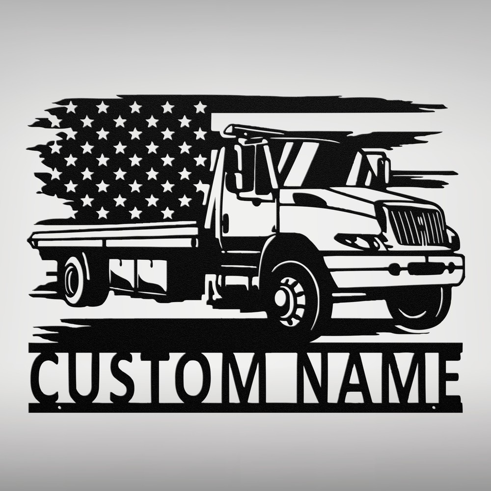 Personalized US Tow Truck Metal Sign Custom Towing Decor Gift for Truck Lovers