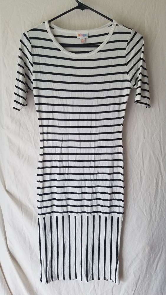 LulaRoe Dress XS Black White Striped Knee Length Short Sleeve