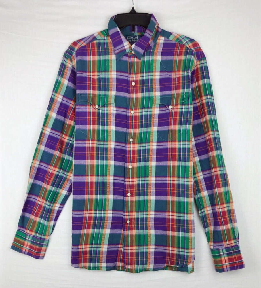 NEW $125 Polo Ralph Lauren Mens Plaid Button-up Shirt Long Sleeve Green Purple M