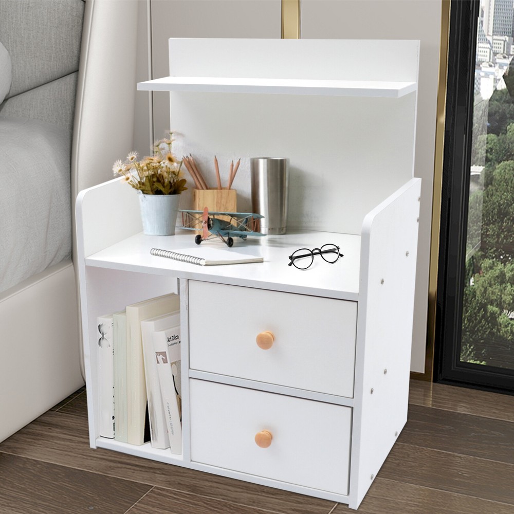 Nightstand Large Storage 2 Drawers + Cabinet Display,Elegant End Table Organizer