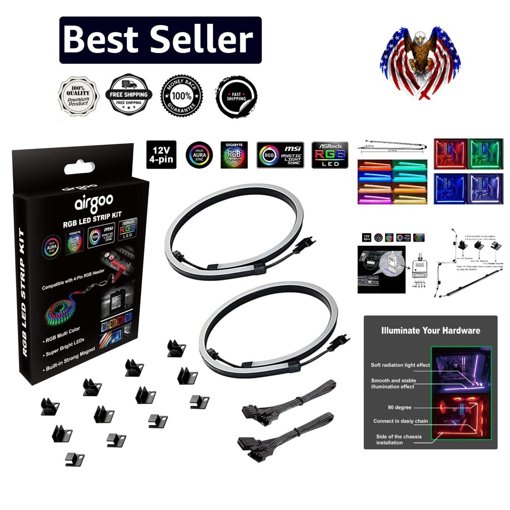 Synchronizable RGB LED Strips with 12 Magnetic Brackets for Gaming PCs - 48 LEDs