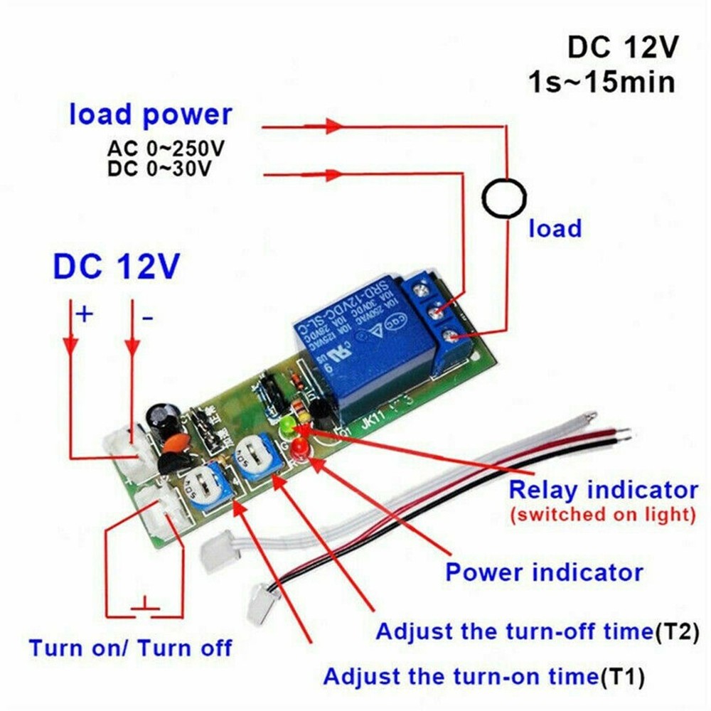 DC12V Smart Timer Relay Switch Module with User Defined Timing Settings