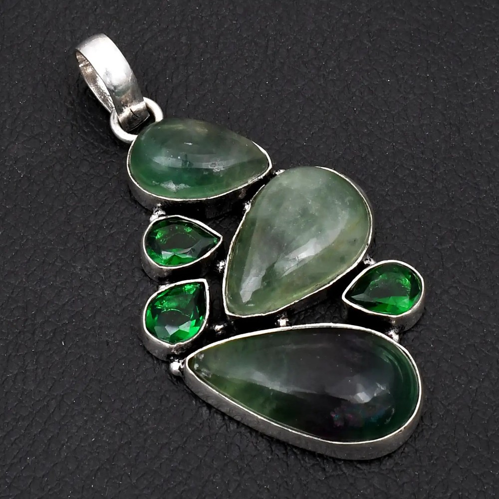 Fluorite Green Quartz Handmade Ethnic Pendant Jewelry 2.56 Inches AP-58535