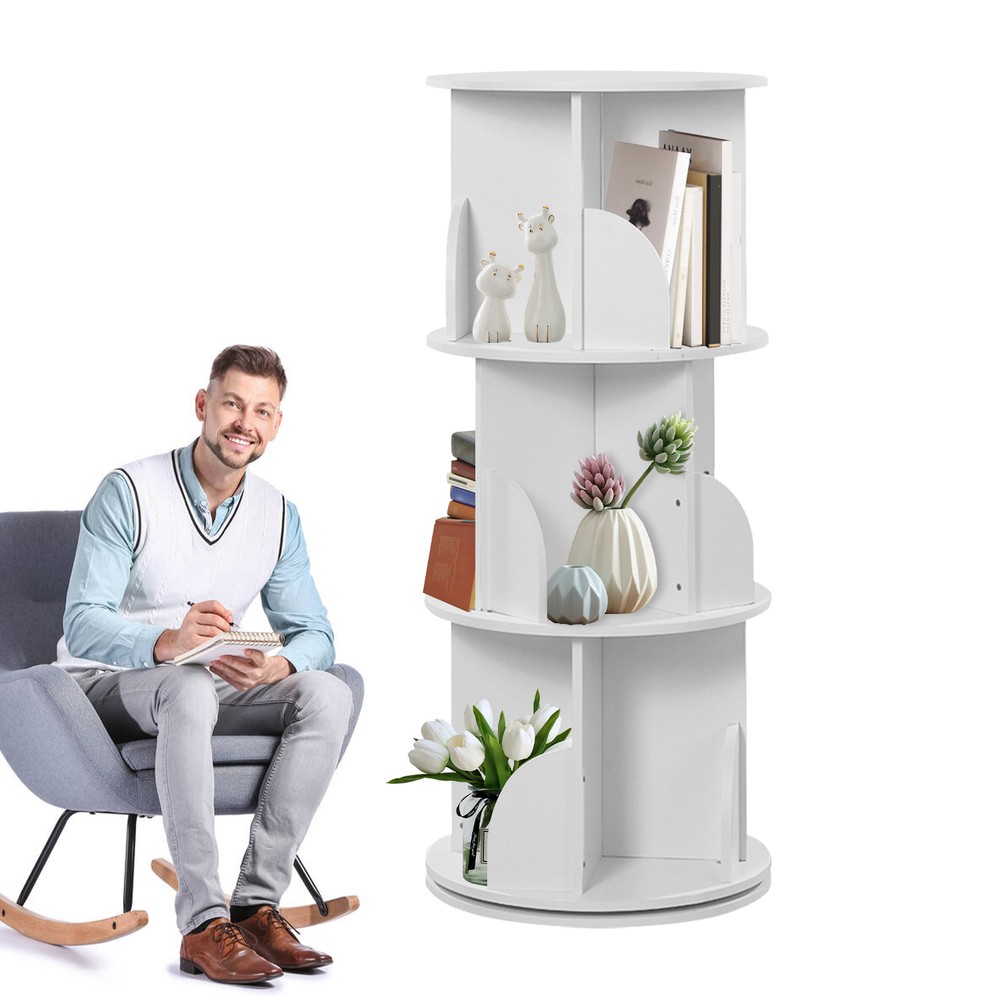 Rotating Bookshelf Corner Bookshelf 3-5 Tier Bookshelf Space-Saving Storage Rack