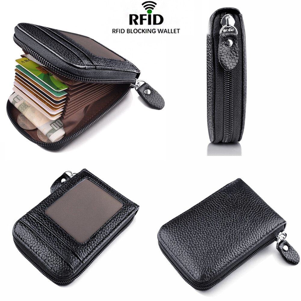 Leather RFID Zipper Credit Card Wallet for Men and Women US-image
